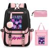 Sac à dos décontracté pour étudiant imprimé K-Pop Anime Dessin animé Sac fourre-tout tendance Trousse à crayons Ensemble