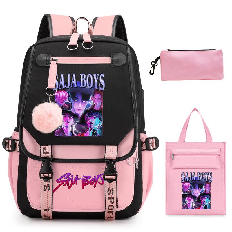 Sac à dos décontracté pour étudiant imprimé K-Pop Anime Dessin animé Sac fourre-tout tendance Trousse à crayons Ensemble