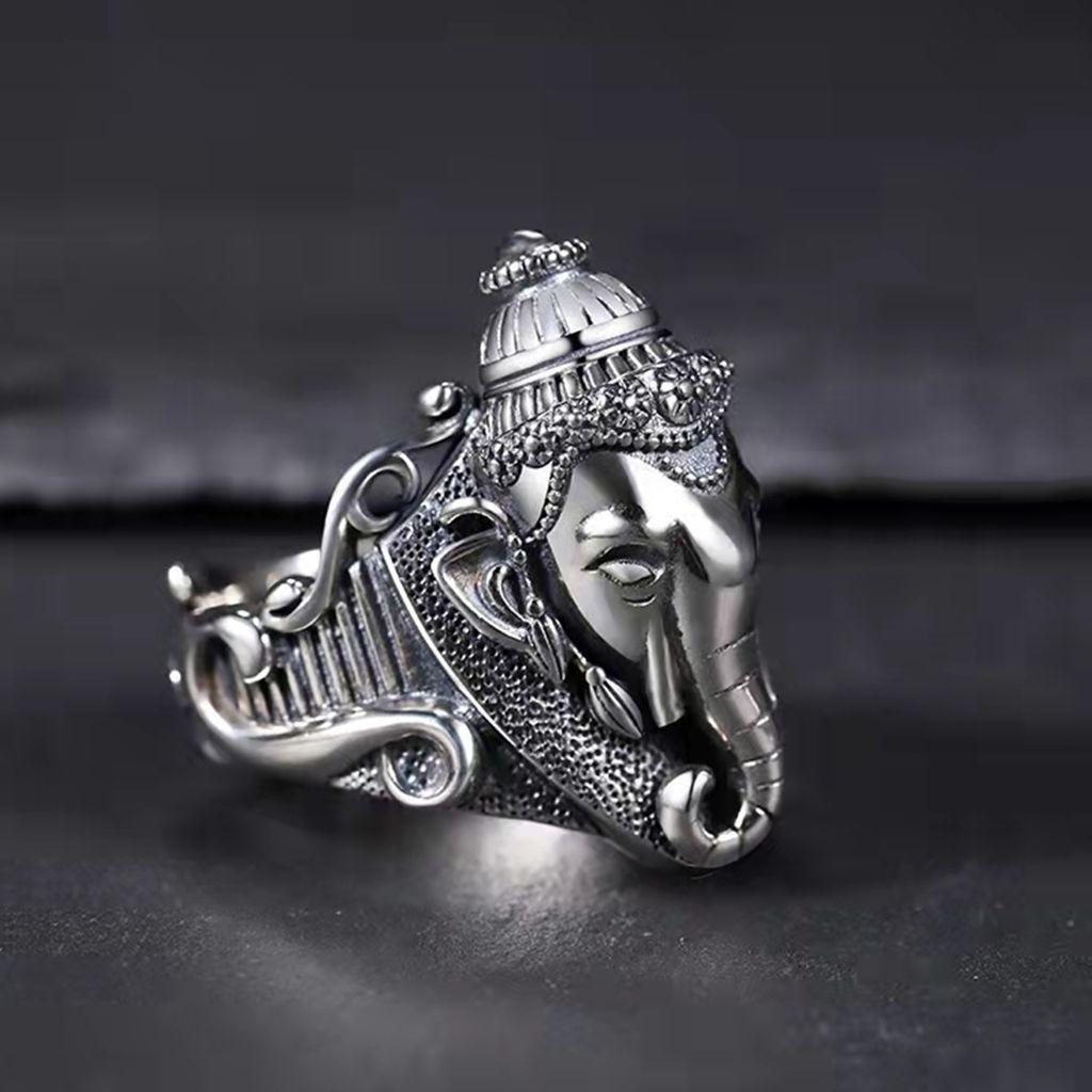 Retro Thai Auspicious Elephant God Ring Men's Live Large Size Ring Men's Ring Single Ring Jewelry