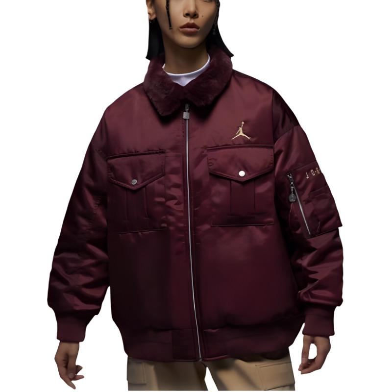 Jordan Solid Color Casual Jacket With Back Pattern Design And Stand Collar Women Jacket Burgundy FZ6449-619