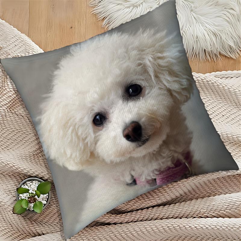 1pc Realistic White Teddy Dog Pattern Printed Pillowcase, Healing Style Home Decor Cushion Cover, Zipper Closure, Machine Washable, Suitable for Livin