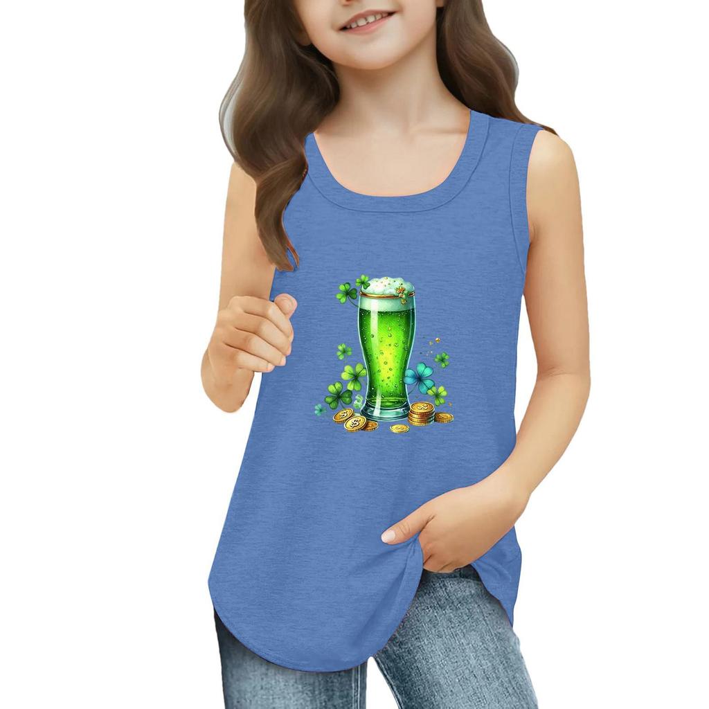 Mädchen Kinder Sommer Rundhals Ärmellose Shirts Tanktops St. Patrick's Day