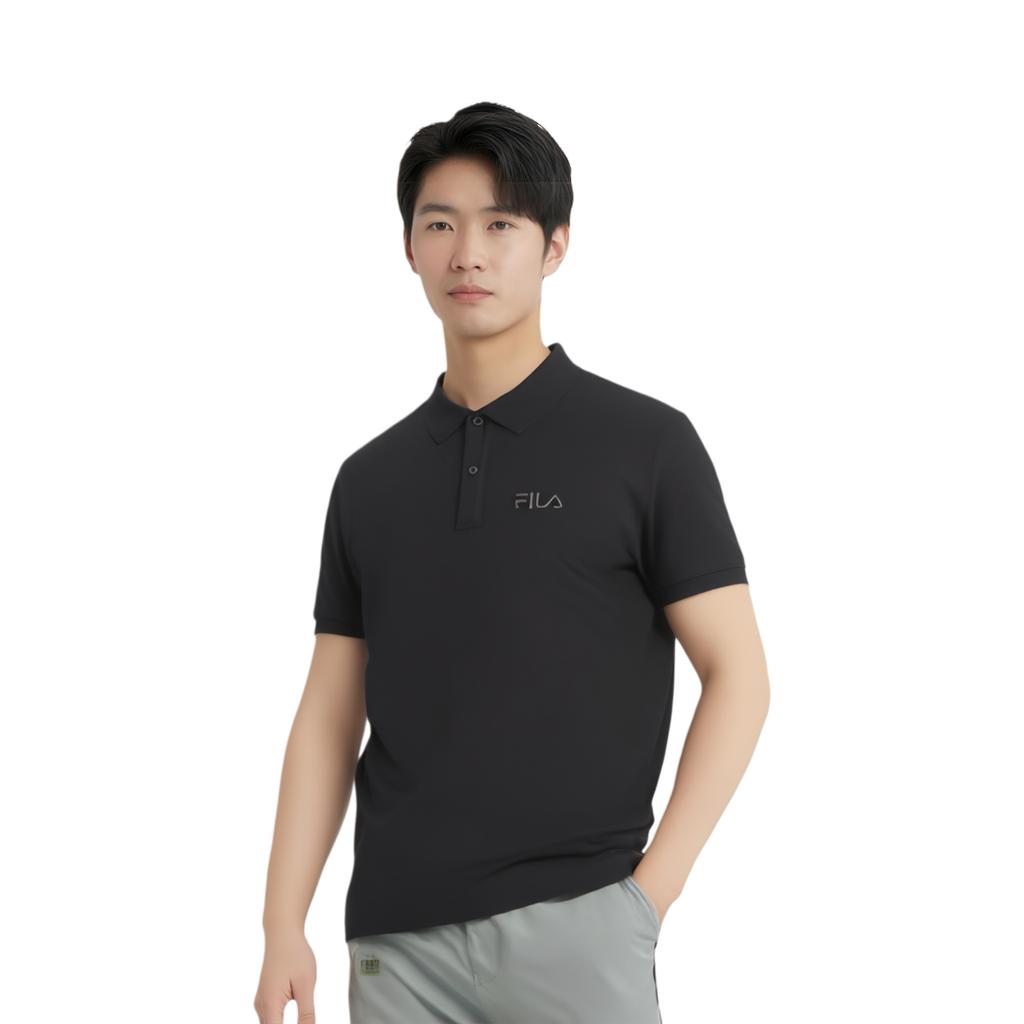 Fila Logo Comfortable Knitted Short Sleeve Polo Shirt Unisex Polo Shirts Black F11U349101F-BK