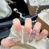 [L132] Elegant Milky White Gradient Heart-Shaped Diamond Handmade Nails