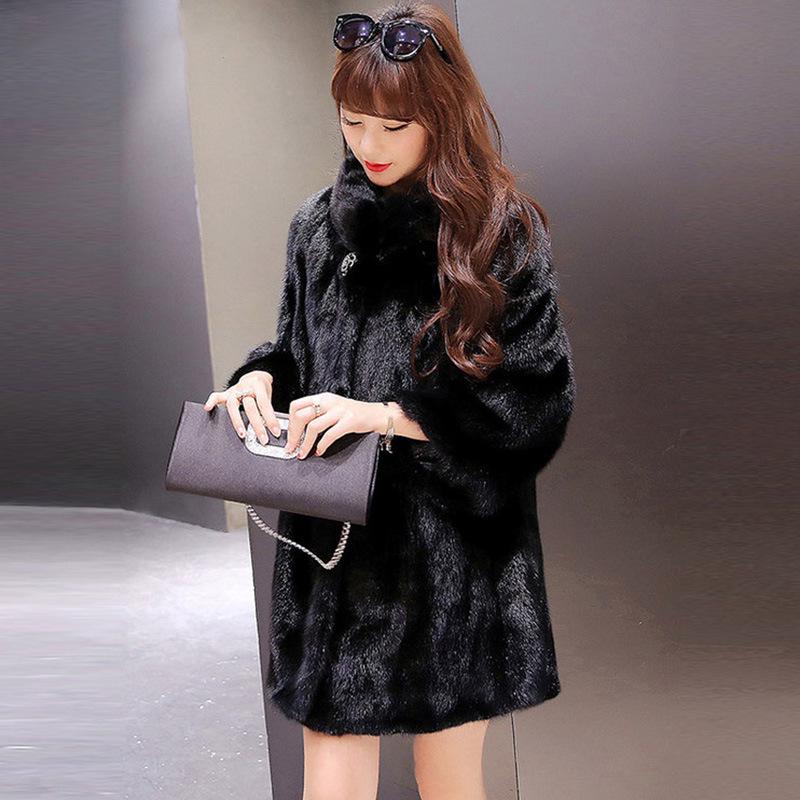 

New imitation mink coat, women s whole mink, fattened and enlarged middle-aged and elderly mink fur coat, medium and long to keep warm 9XL чорний