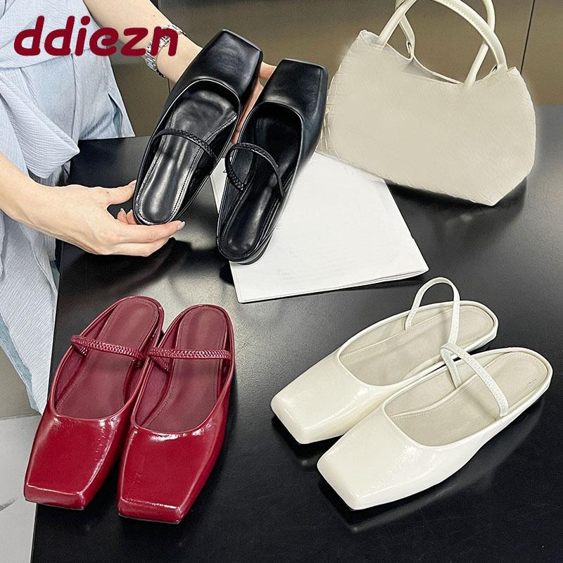 Fashion Big Size Fashion Square Toe Ladies Flats Sandals Slides Shoes Female Slip On Footwear Women Flats Sandals Slippers Shoes Mules