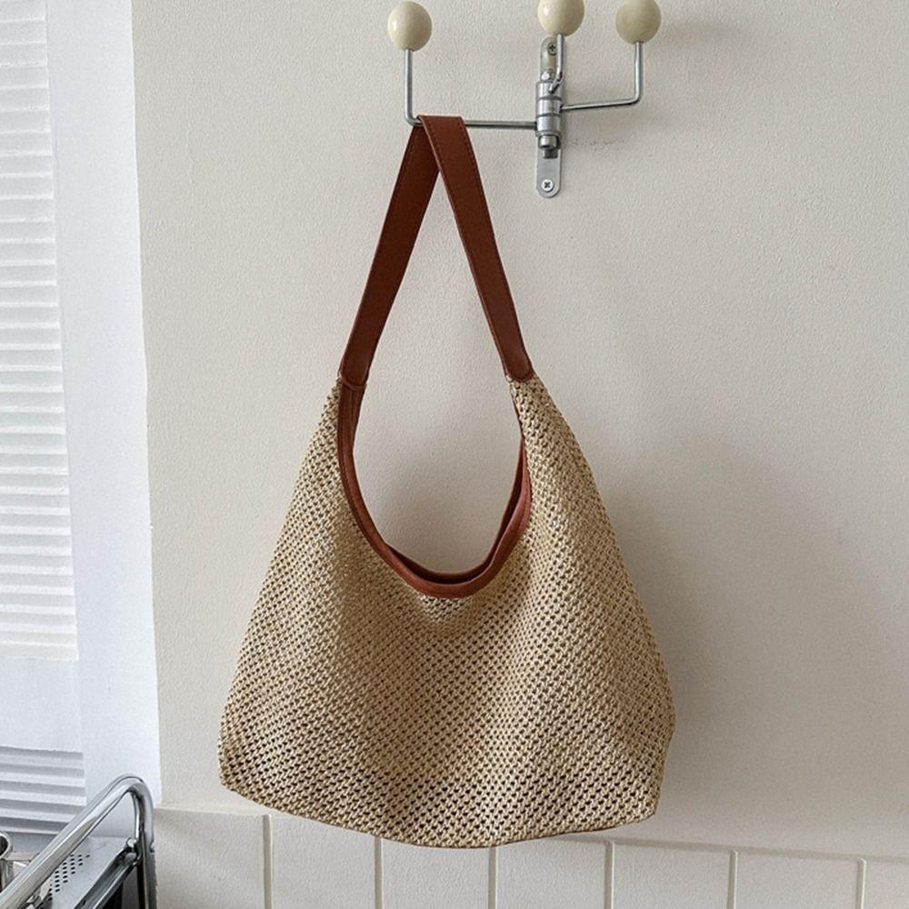 Bohemian Style Beach Handbag Handmade Shoulder Bag Cute Weave Straw Bag  Travel