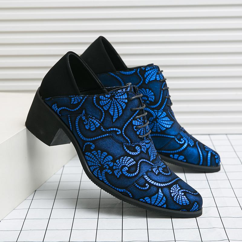 Fashion High End Brand Men's Business Dress Shoes Luxurious High Heels Versatile Banquet Shoes Men’s Split Leather Shoes Trendy Prints