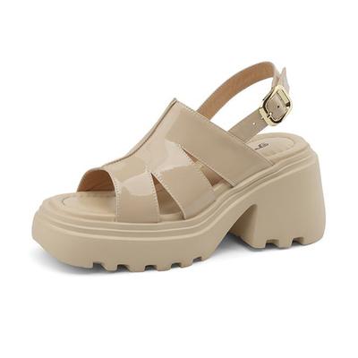 Kuhhaut Peep Toe Dicke High Heels Plattform Sommerschuhe Schnalle Strpas Casual Wasserdichte Damen Sandalen
