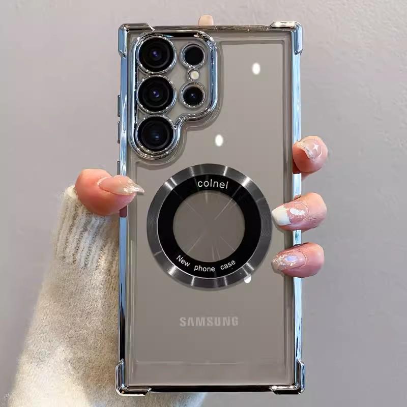 

Leak-marked Magnetic Suction Is Suitable for Samsung S25Ultra Anti-drop Phone Case, Electroplated Four-corner Airbag S24P Anti-drop Protective Case S25 серебряный