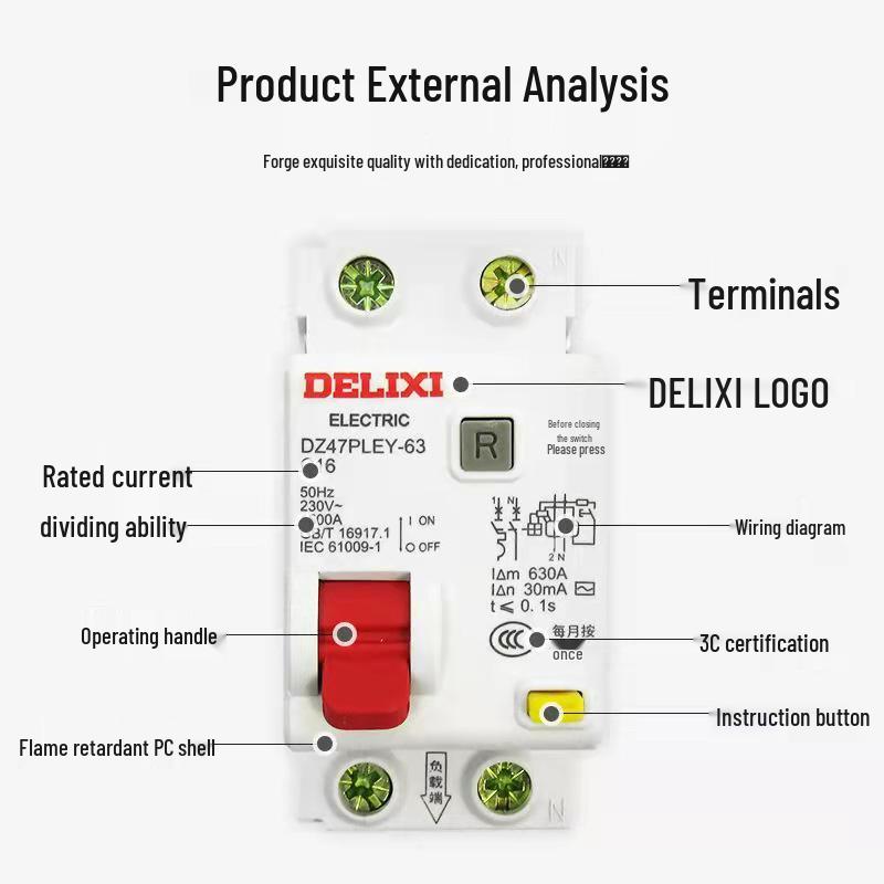 DELIXI DZ47PLEY-63 1P+N Mini Air Switch Residual Current Circuit Breaker