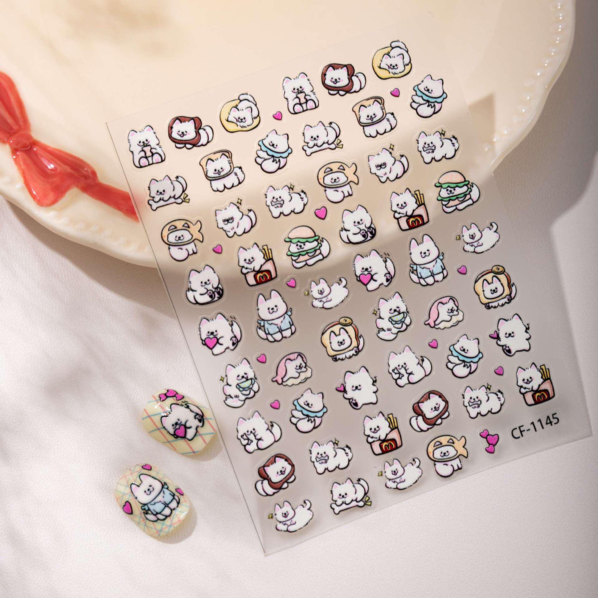 Наклейки для ногтей Cyansea Милый щенок самоеда и картофель фри CF-1145