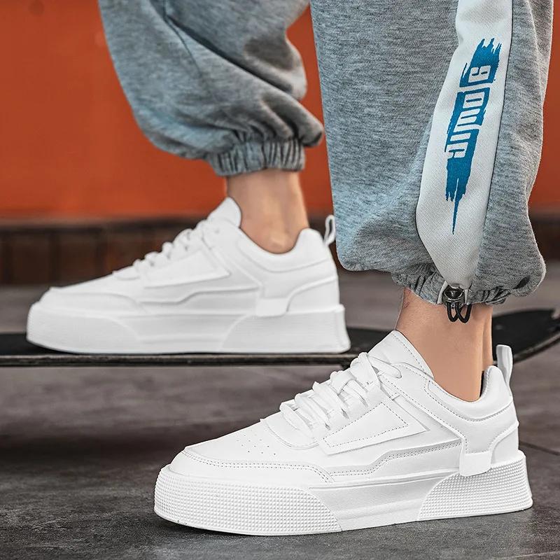 White Shoes for Men Summer Korean Style Fashionable Breathable Casual Student Board Shoes Non-slip Lace Up Thick Soled Sneakers