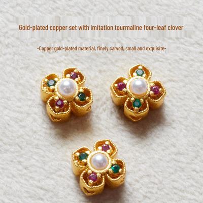 Gold-Plated Copper Pearl Clover Spacer Beads for DIY Jewelry