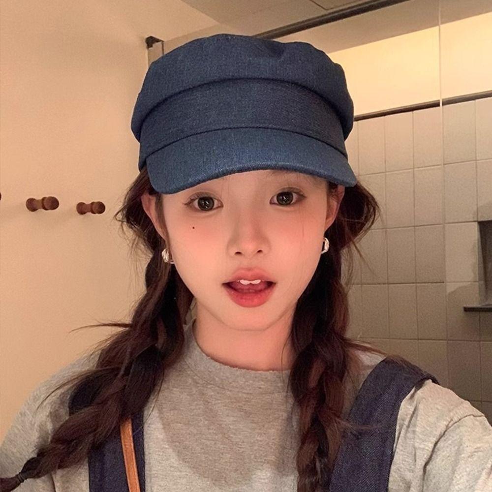 Flat Octagonal Cap Vintage Peaked Hats Fashion Denim Berets  Streetwear