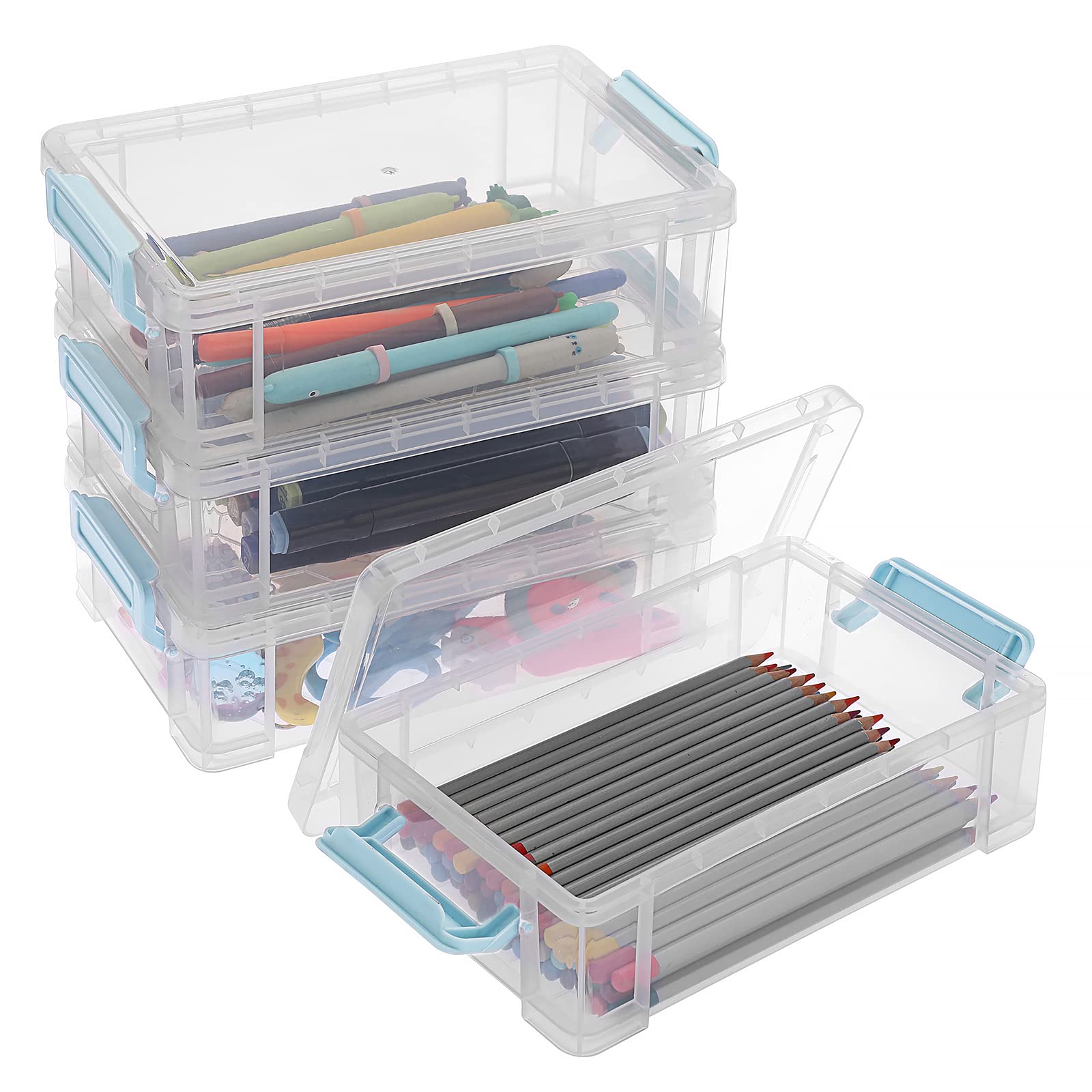 

Sumnacon Multifunctional Pencil Stackable Storage Transparent Simple Clear Storage Case for with Set of 4 Case, Case, Plastic, Design, Tools, Lid,