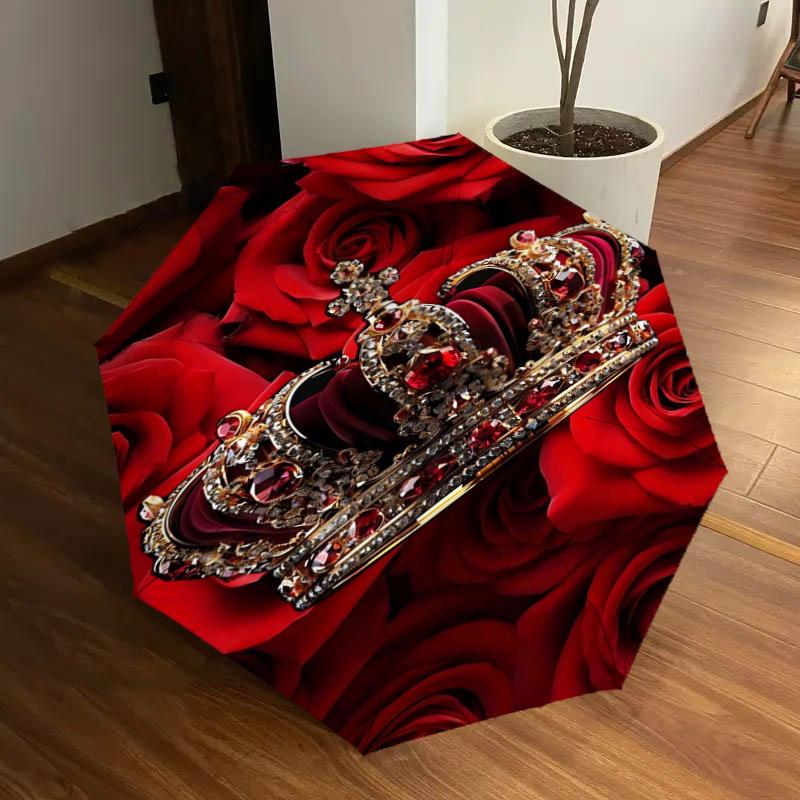 

Royal Crown & Red Roses Luxury Umbrella - Automatic Opening/Closing, Foldable Design, Outdoor, Festive Gift for Fans, Travelers, Daily Use11