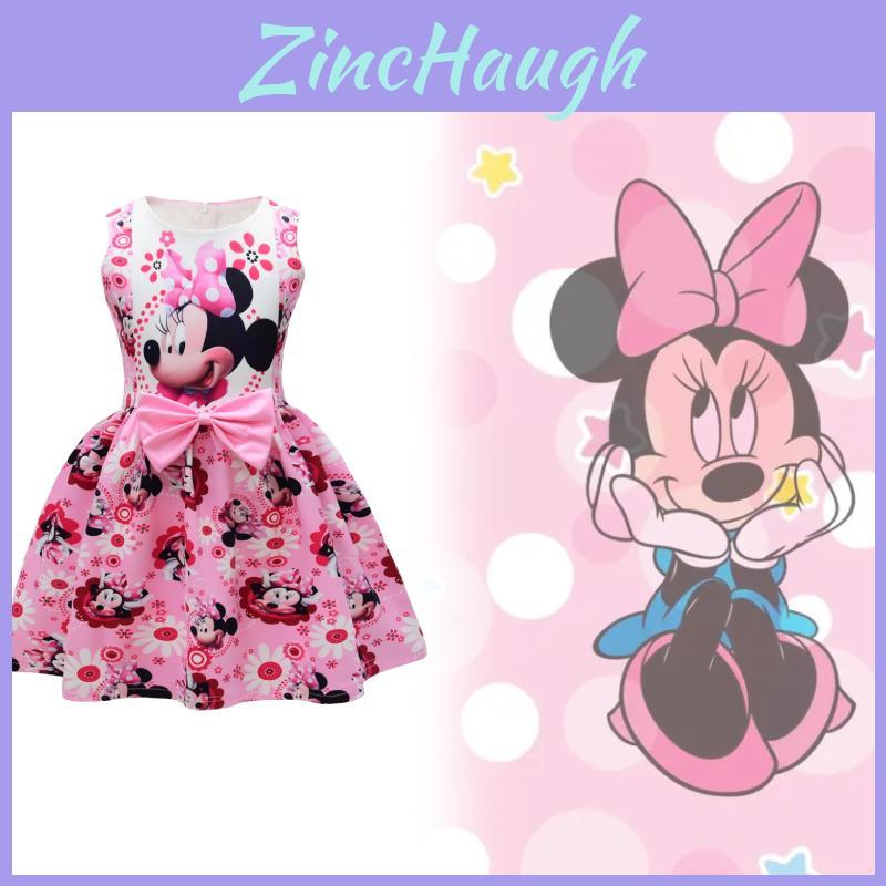 Minnie Mouse Girl Dress With Cartoon Prints For Summer Girls Casual Cotton Blend Girls Dress