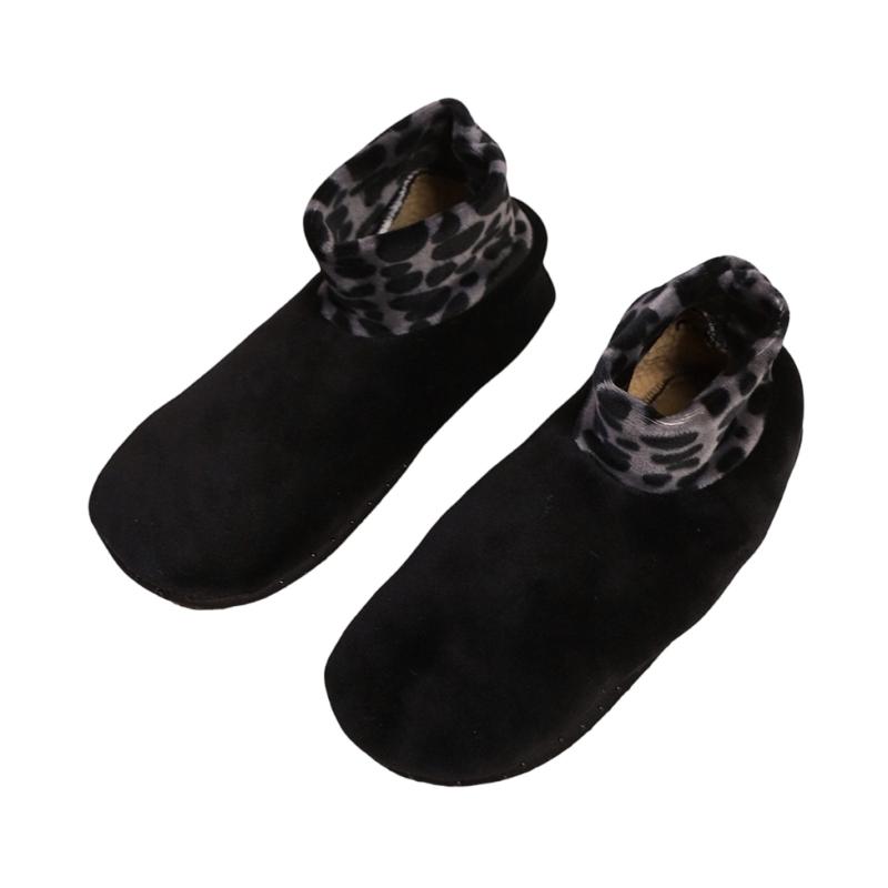 Women's Leopard Print Top Thermal Socks for Cold Weather Nonslip Grip Soles Floor Socks Thick Fleece Lined Slipper Socks