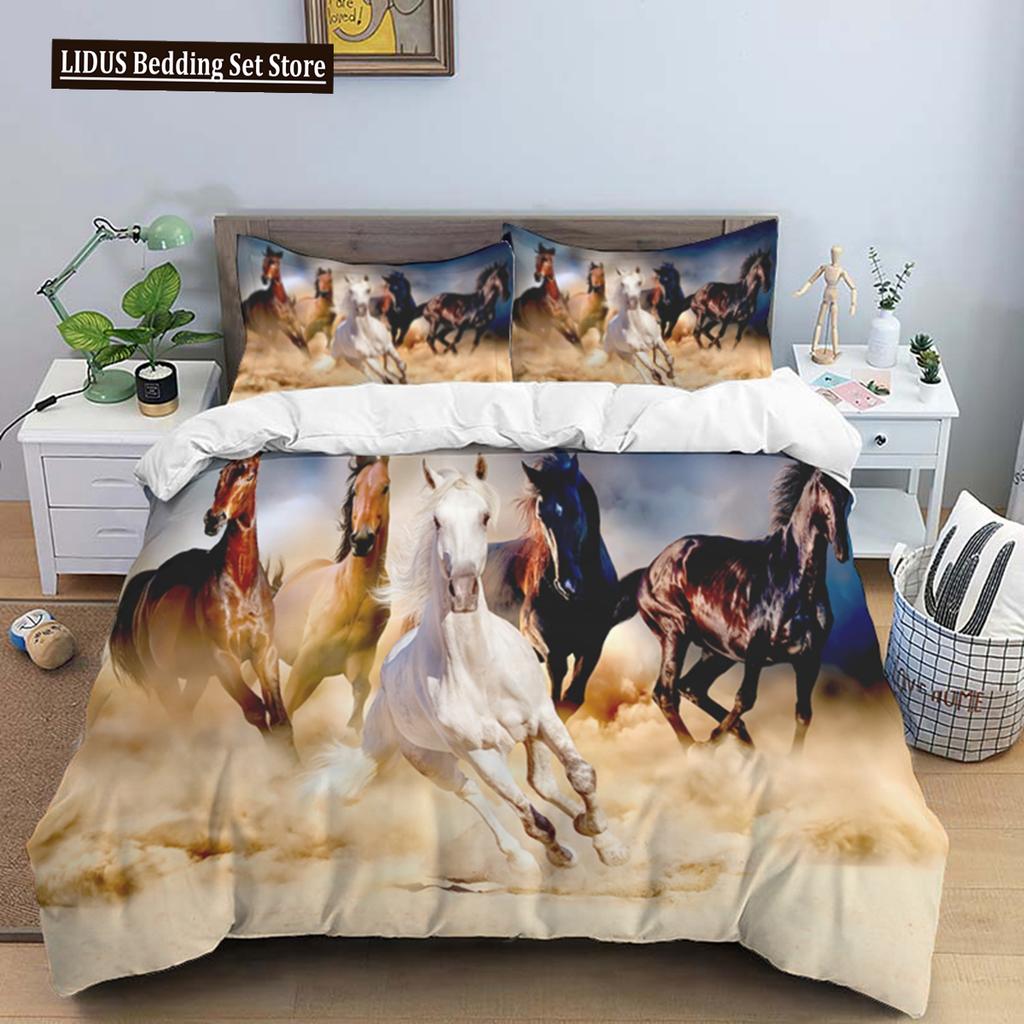 Horses HD Print Bedding Set double Bed Boys Bed Duvet Covers Pillowcases Comforter Bedding Set Teens King Size Bedding Set