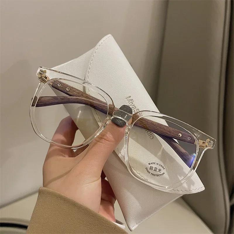 New Wood Grain Mirror Legs Myopia Glasses Fashion Vintage Anti Blue Light Transparent Glasses Near Sight Eyeglasses