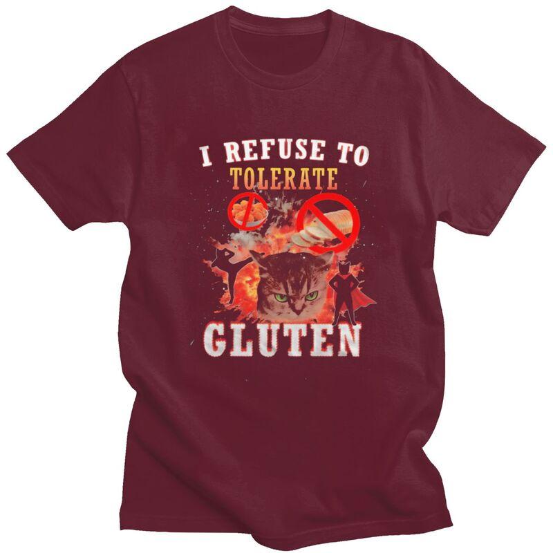 Gluten Intolerant Cat Meme T Shirt for Men Pure Cotton Tshirt Fashion Summer Short Sleeve Tee Shirt Loose Fit Clothing Gift