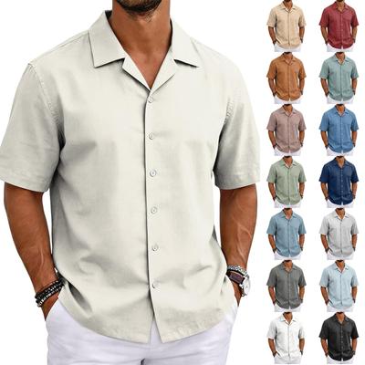 Herren Kurzarm Cuban Collar Hemd Knopfleiste Lässig Leicht Sommerhemd mit Entspannter Passform Atmungsaktives Gewebe