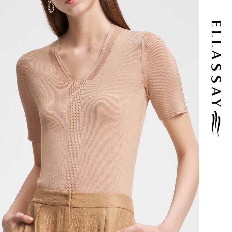ELLASSAY Women's Slim V-Neck Knit Top