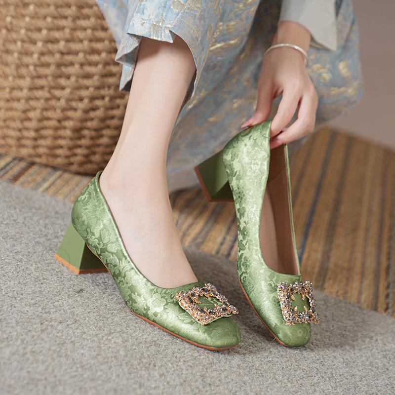 

Модная обувь для работы с квадратным носком, черная, женская, на мягкой подошве, не утомляющая, для карьеры, удобные туфли на высоком толстом каблуке 33 зелёный