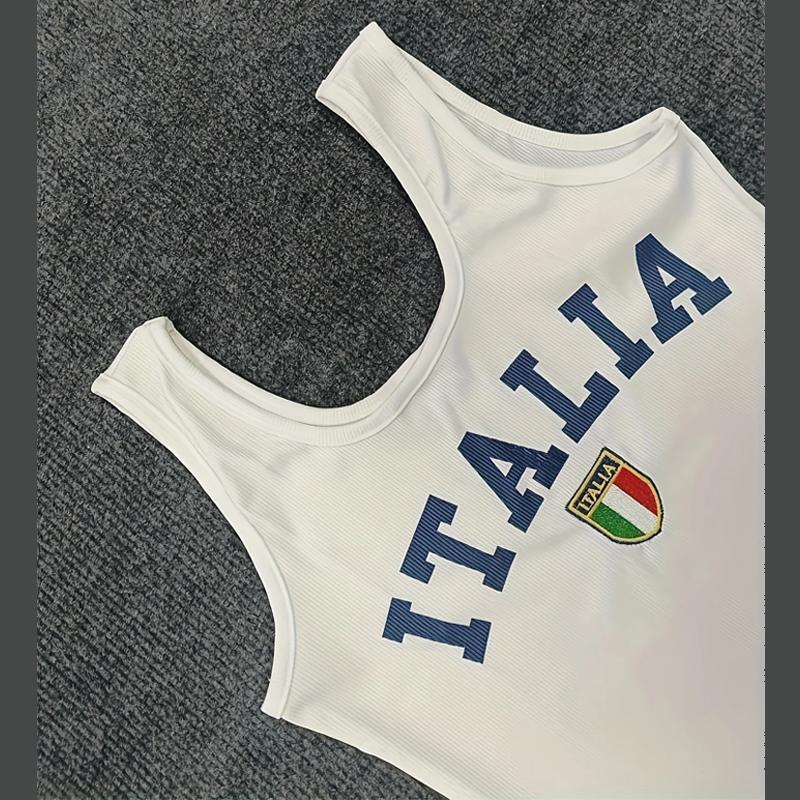 European and American Y2K summer slim fit letter embroidered top