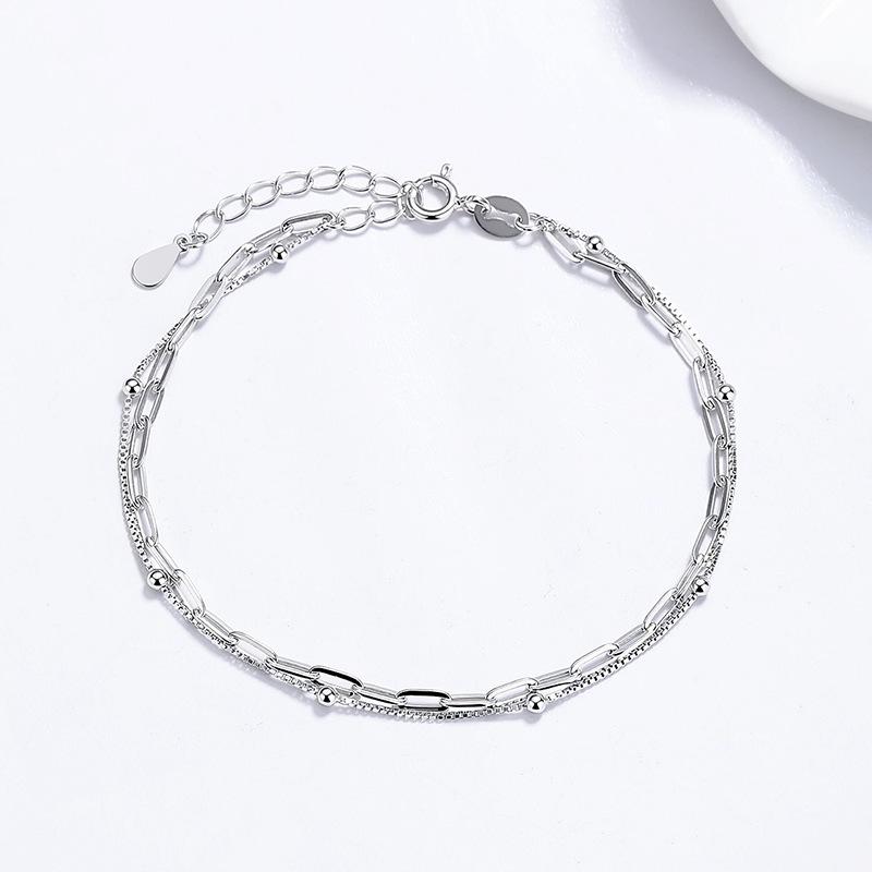 925 Silber Galvanisiert Doppellagige Kette Armband Ins Nischenschmuck Damen Hochwertig Minimalistisch Geometrisch Perlen Mode