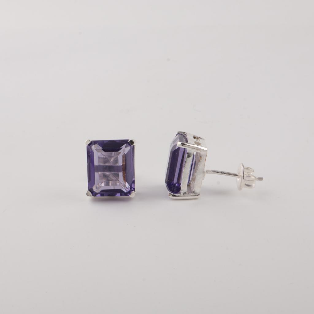Natural Iolite Gemstone 925 Sterling Silver Designer Jewelry Handmade Earrings 0.4" For Women EE-179-13