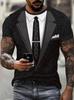 Men 3D Suit Tie Print O-Neck Streetwear Short Sleeve T-shirt