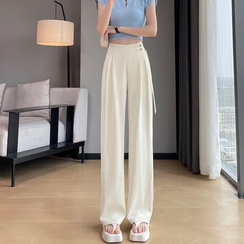 2026 Women s Summer High-Waisted Ice Silk Wide-Leg Pants - Thin, Drapey, Casual Straight-Leg Style S