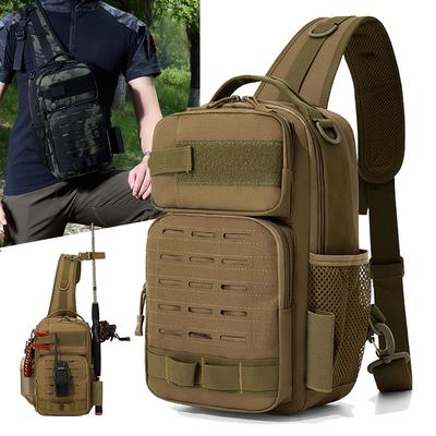 Taktische Kletter-Brusttasche Rucksack Zubehör Köder Outdoor Angeln Camping Wandern Tasche mit Rutenhalter Herren Molle Bauchtasche