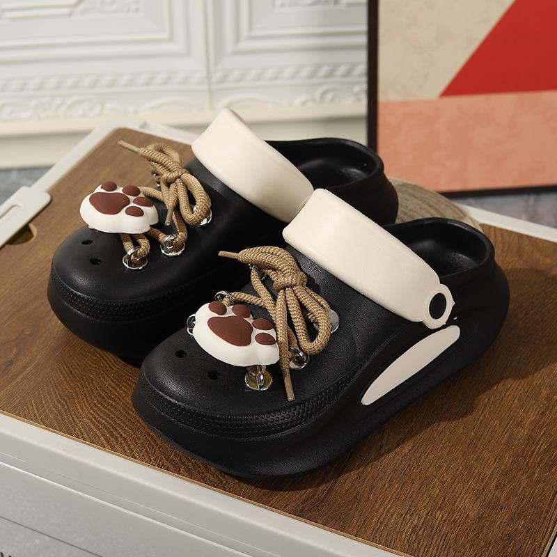 

Модные женские летние сандалии Милые DIY шнуровка Лапа Садовая обувь Девушки Модные сабо Толстая подошва 2 способа носки Женские домашние уличные тапочки 35-36 чёрный