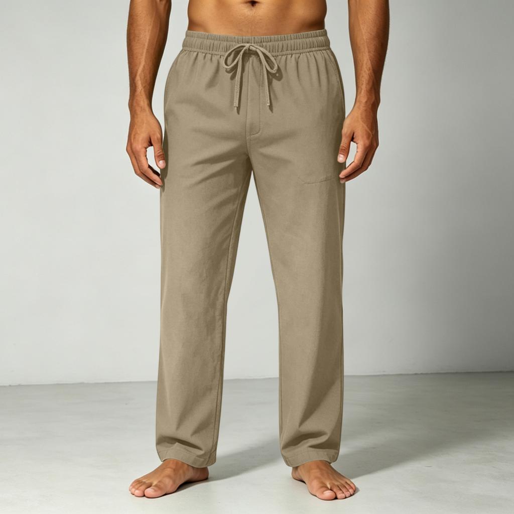Men's Loose Fit Drawstring Waist Casual Pants Lightweight Breathable Cotton Linen Blend Relaxed Fit Trousers for Everyday Wear