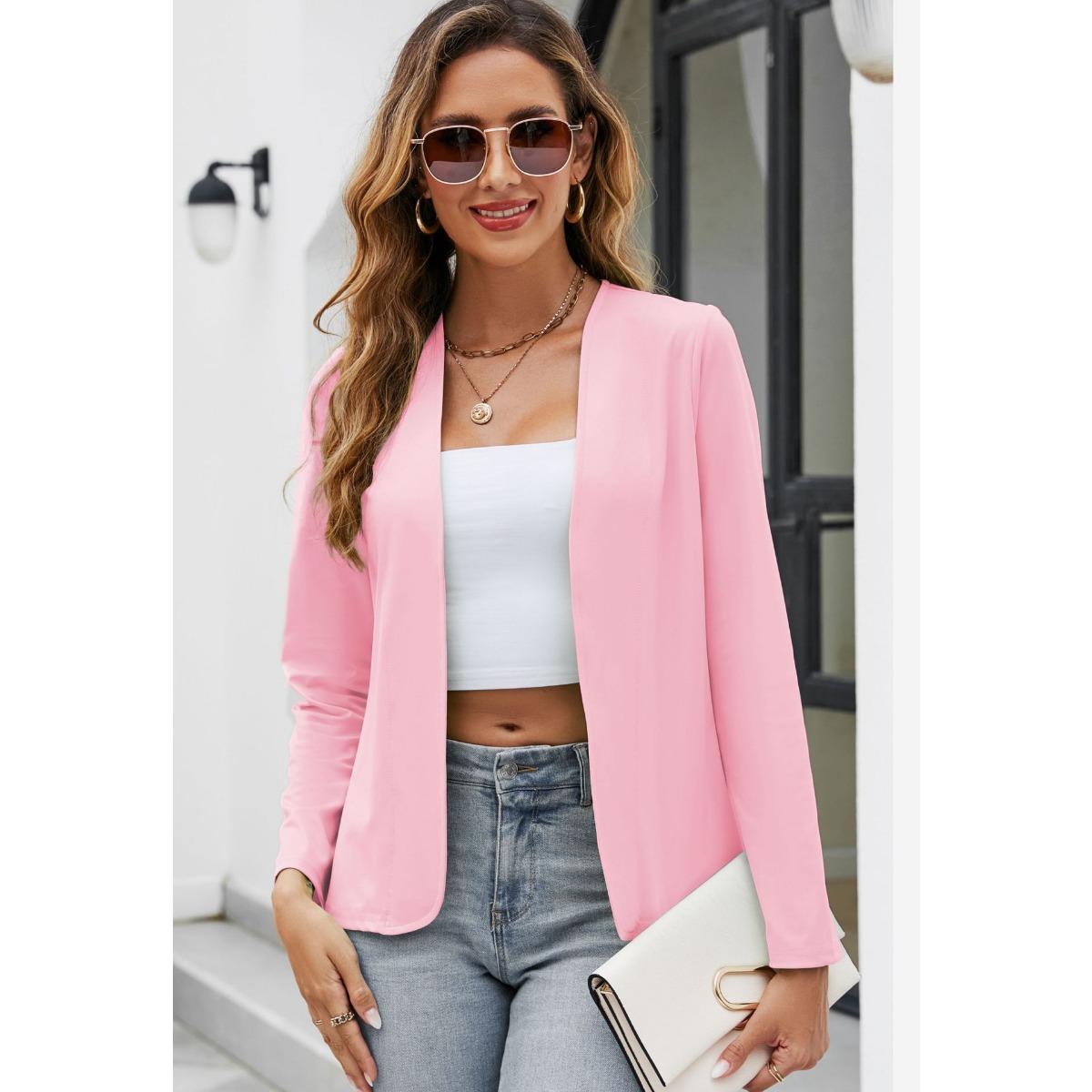 

Модная и универсальная женская тонкая повседневная куртка с длинным рукавом однотонного цвета, формальная одежда 5XL светло-розовый