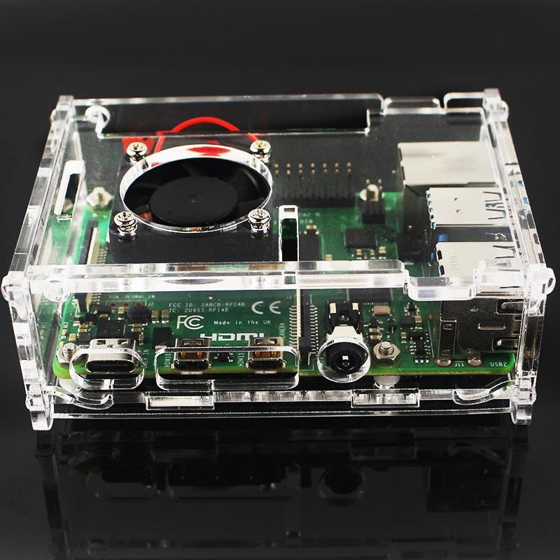 Raspberry Pi 4B Acrylic Case with Cooling Fan & 3.5-inch Display Support