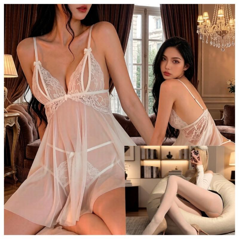 Sex Underwear Sexy Free Large Size Light Luxury Sweet Mesh Deep V Suspender Nightdress Lace Robe Uniform Women