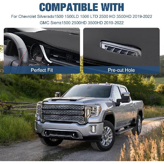 Leather Dashboard Dash Cover Mat Carpet PU Compatible With - Chevrolet Silverado&GMC Sierra 1500/2500HD/3500HD(Non-Compatible Hyundai Sonata NF)