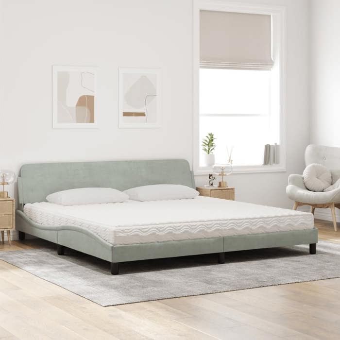 VidaXL Lit avec matelas gris clair 200x200 cm velours 3208471