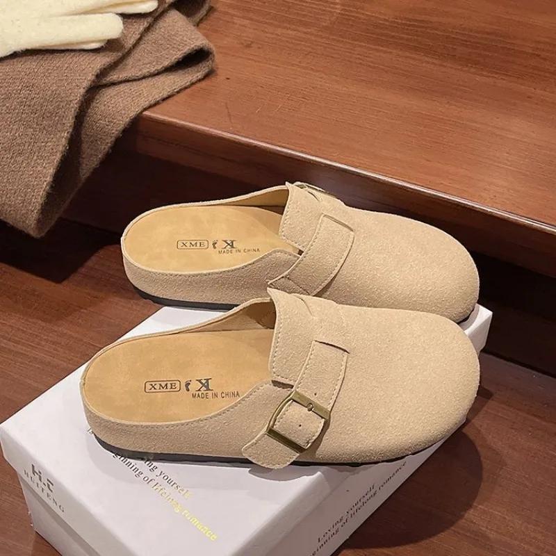 

Модные теплые сабо из пробки для женщин и мужчин, модные кожаные мюли, удобные туфли-картошки с поддержкой свода стопы для дома и улицы, плоские шлепанцы 35 легкие хаки