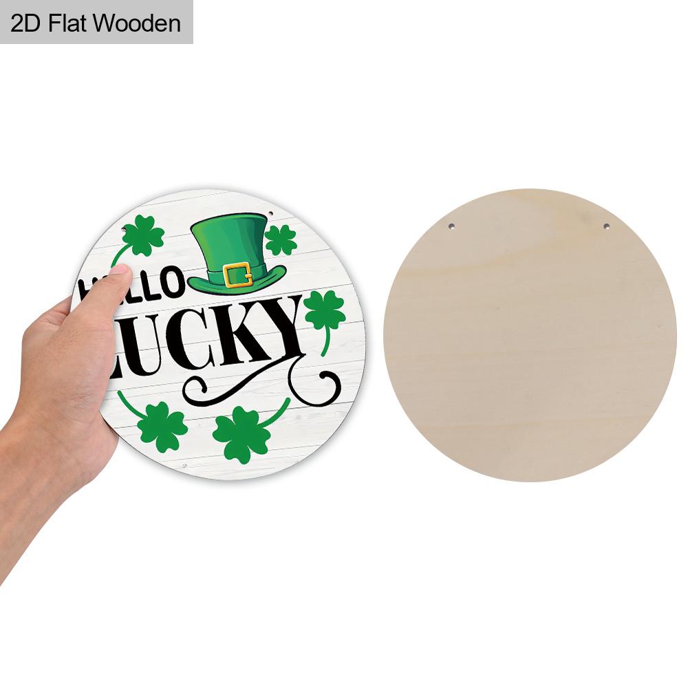 Rustic Wooden Sign with Shamrock Lucky Clover Pattern, Round Sign for Front Door, Wall Hanging Decor - Ideal St Patricks Day Gift for Family & Friend