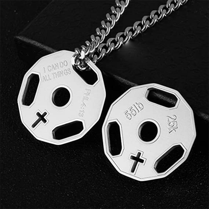 Men s Fashion Fitness Dumbbell Necklace Men s and Women s Sports Titanium Steel Pendant Jewelry 60CM