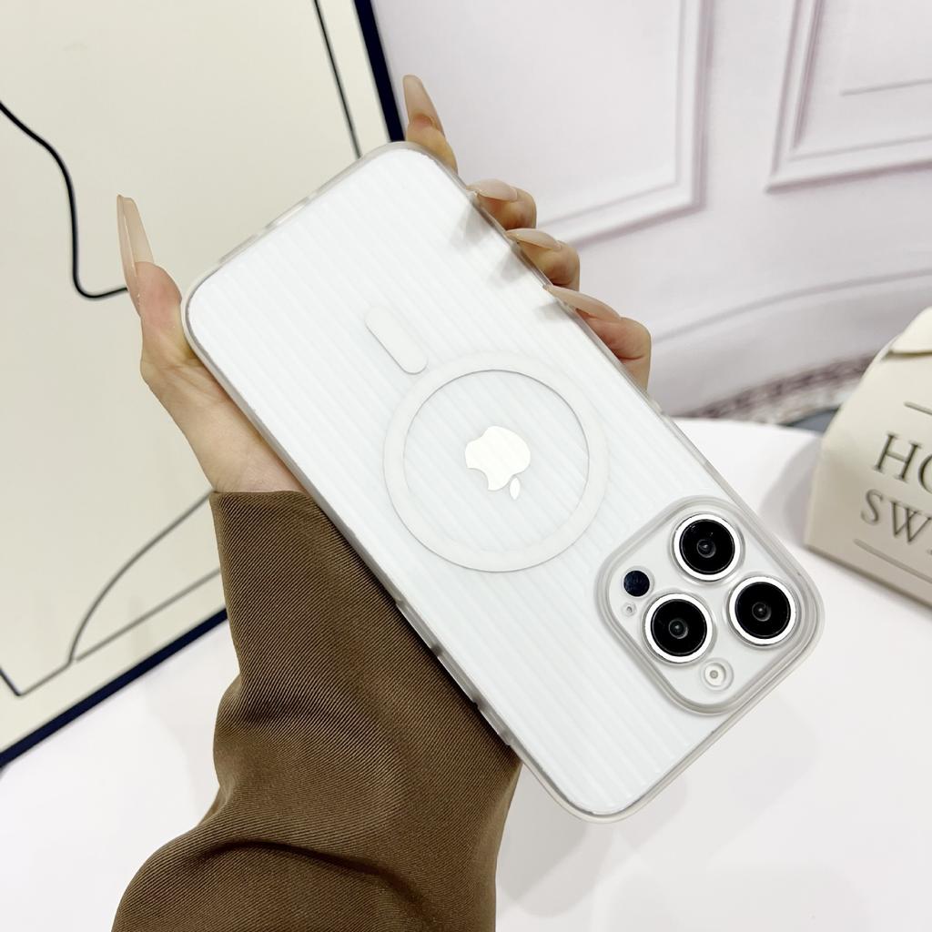 Suitcase Suitable for Apple 16 Mobile Phone Case Corrugated Matte Magnetic Suction IPhone 15 Transparent Sperm Hole PC Protective Case 12