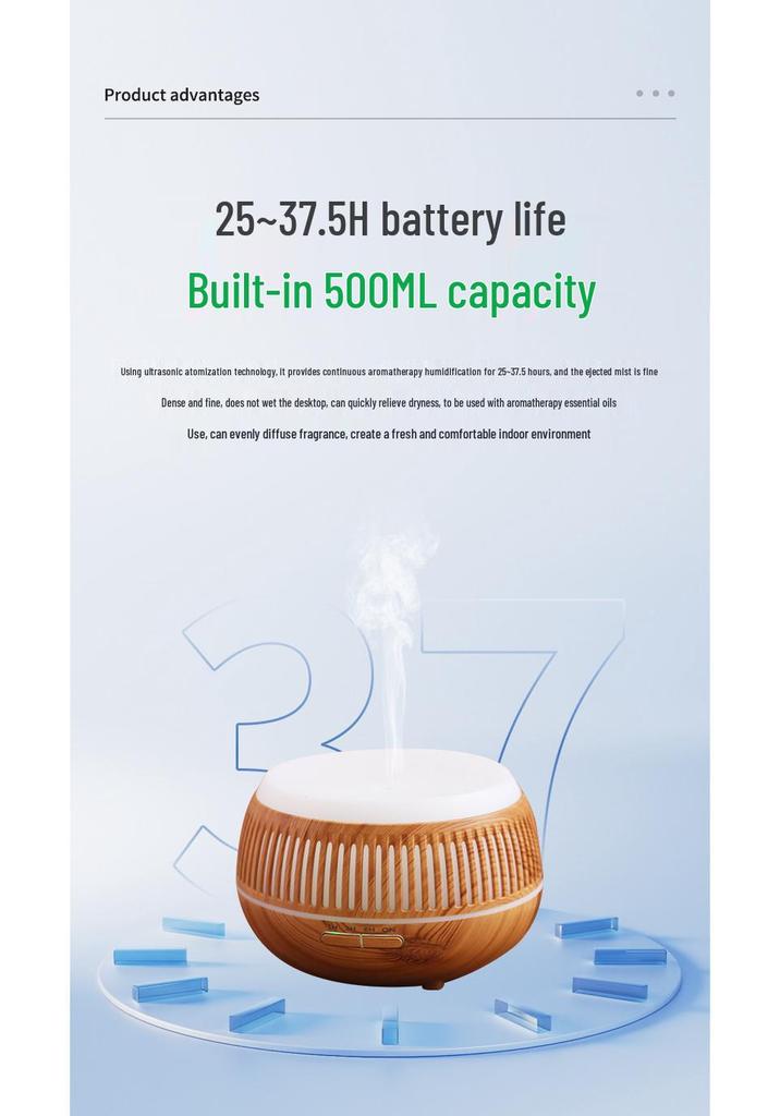 Wood Grain Aroma Diffuser with Smart Timer, Seven-Color Light, and Silent Humidifier for Large Spaces