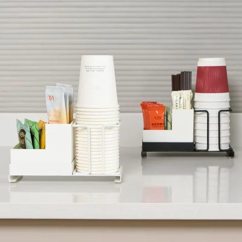 

Space-Saving Tea Bags Storage Rack Household Coffee Cup Dispenser Paper Cup Holder Desktop Style2 White