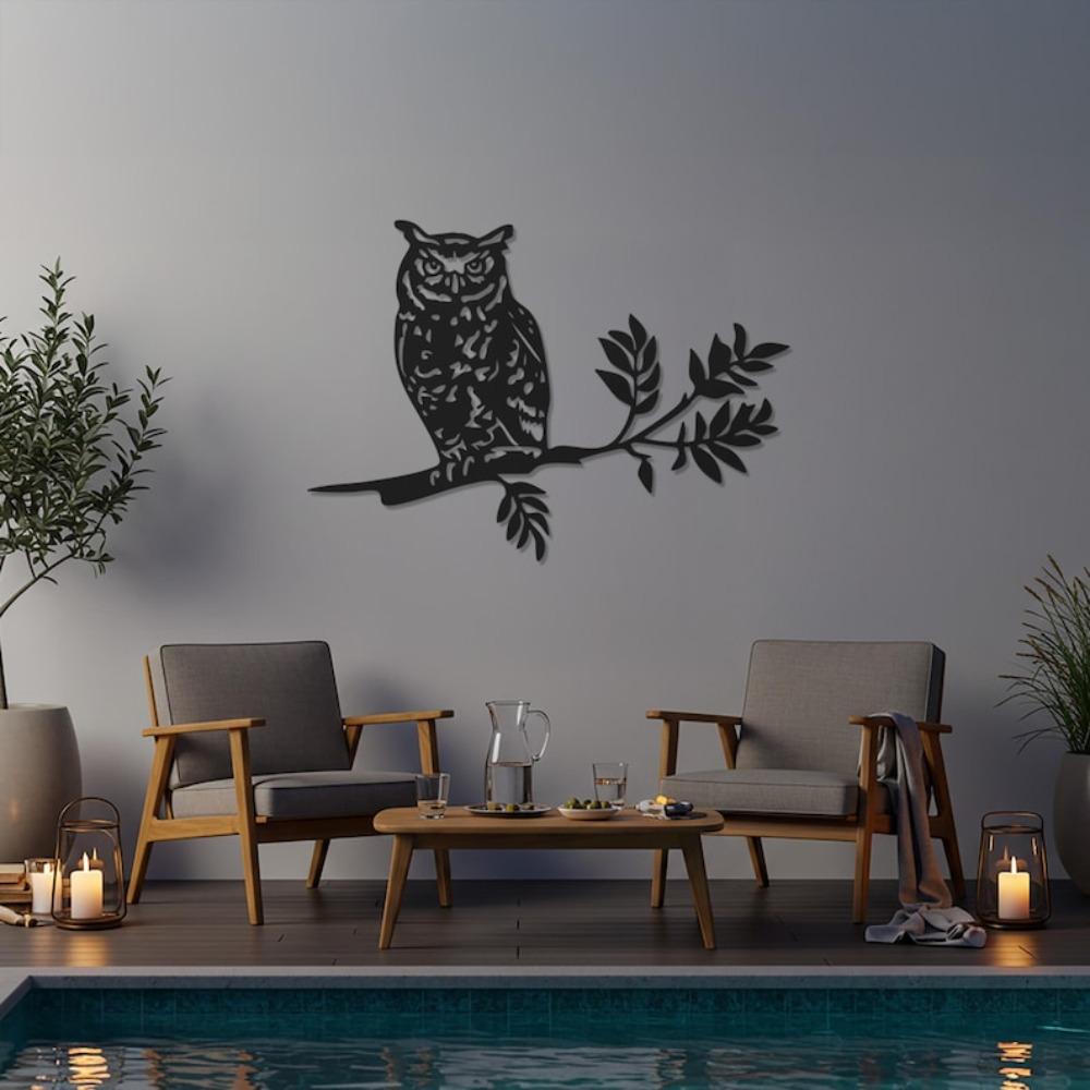 Rustic Metal Owl Wall Art, Nature Bird Silhouette, Iron Home Decor
