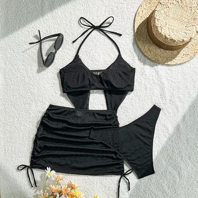 Neues Sexy Mode Damen 3-teiliges Rock Bikini Set Frauen Gebundenes Neckholder Badeanzug Einfarbig Rückenfrei Bademode Sommer Strand Badeanzug